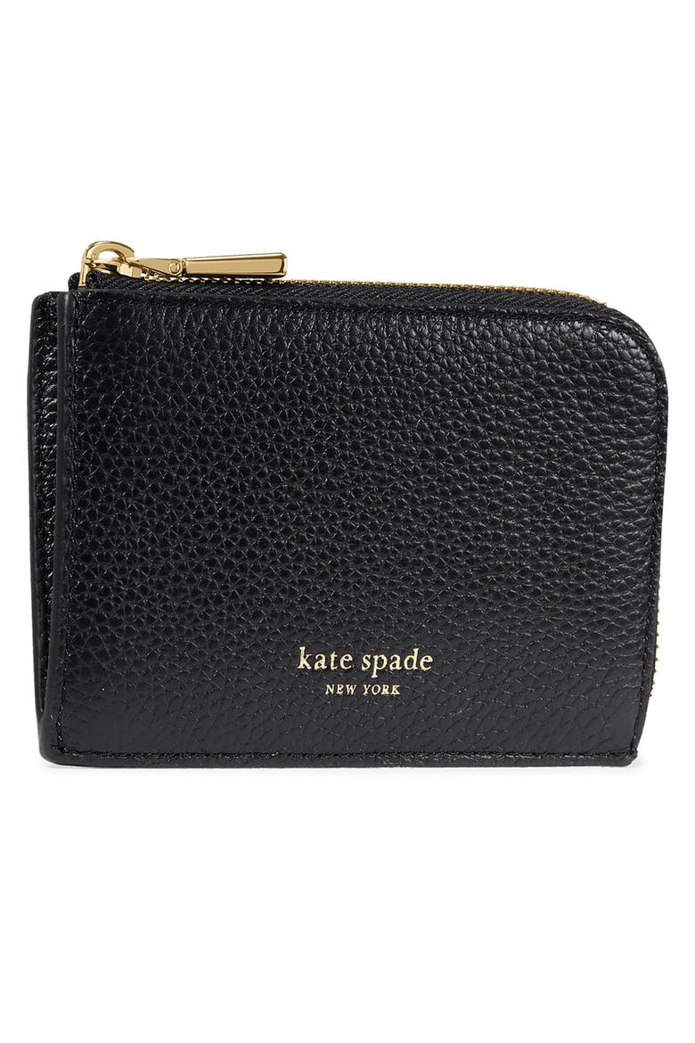 mini pebble leather zip card case, Alternate, color, BLACK