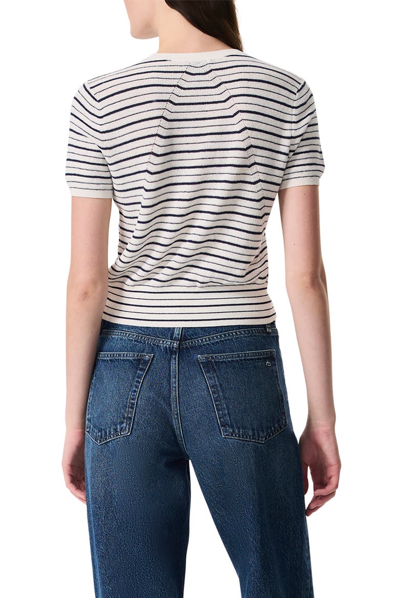 Dina Stripe Short Sleeve Cardigan, Alternate, color, IVORY MULTI