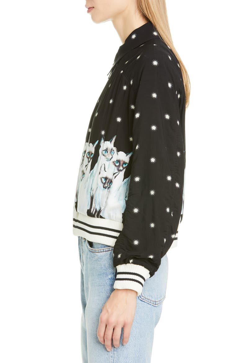 Siamese Cat & Stars Graphic Bomber Jacket, Alternate, color, BLACK BASE