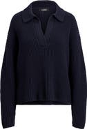 Lauren Ralph Lauren Rib Wool Blend Johnny Collar Sweater