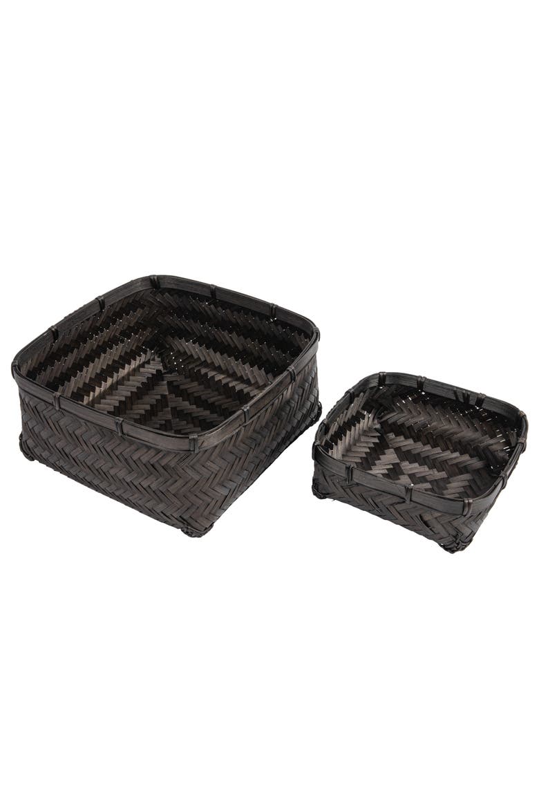wood & Water Hyacinth Baskets, Black, Set of 2, Main, color, Black