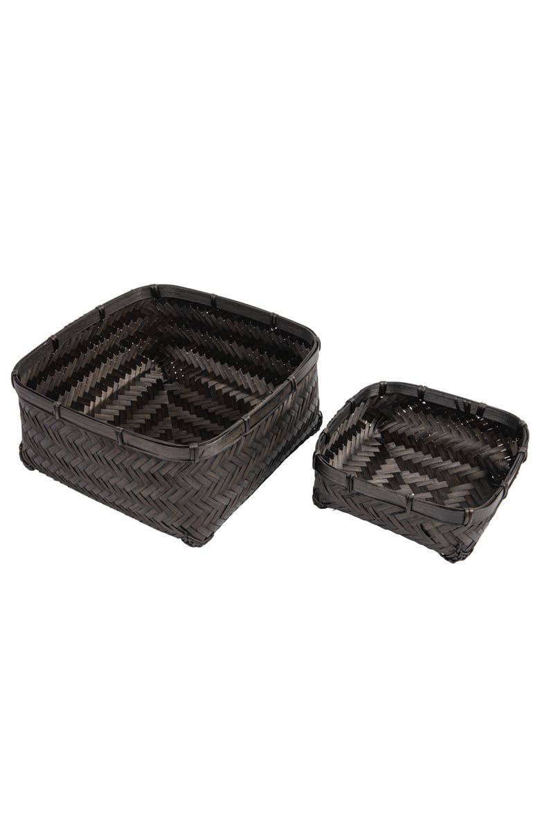 Storied Home wood & Water Hyacinth Baskets, Black, Set of 2, Main, color, Black