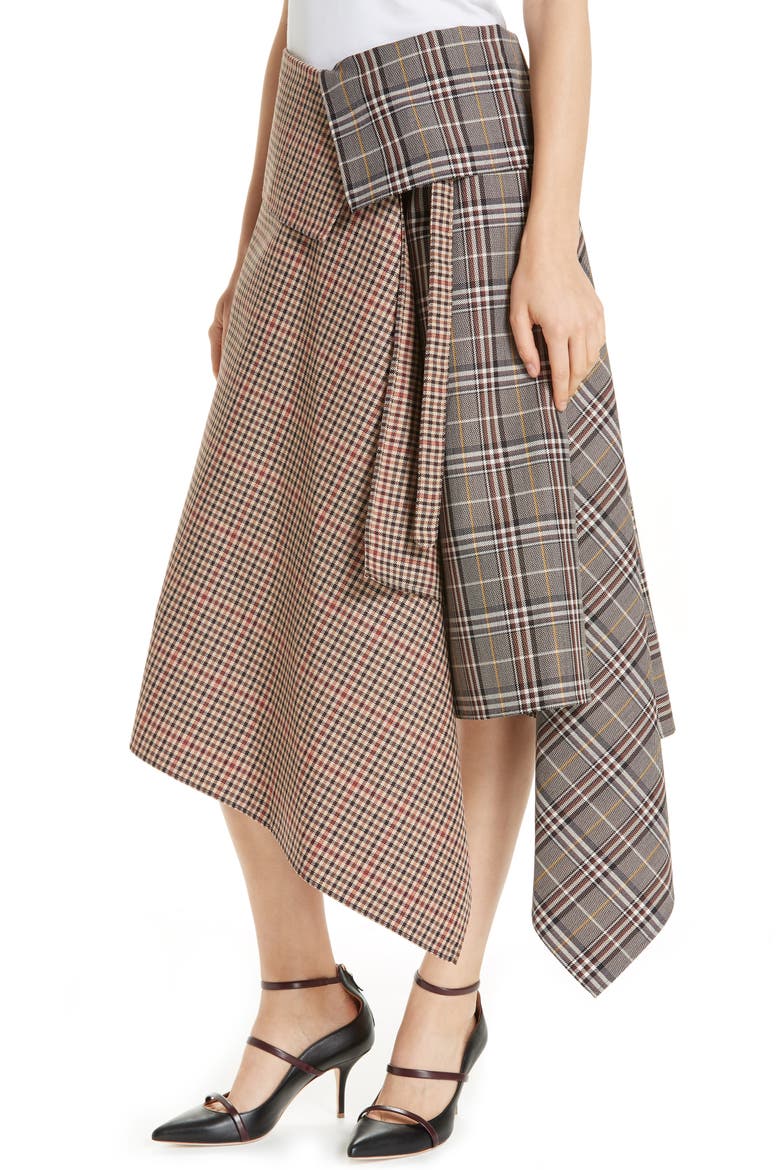 Mixed Check Wool Blend Blanket Wrap Skirt, Alternate, color, PLAID