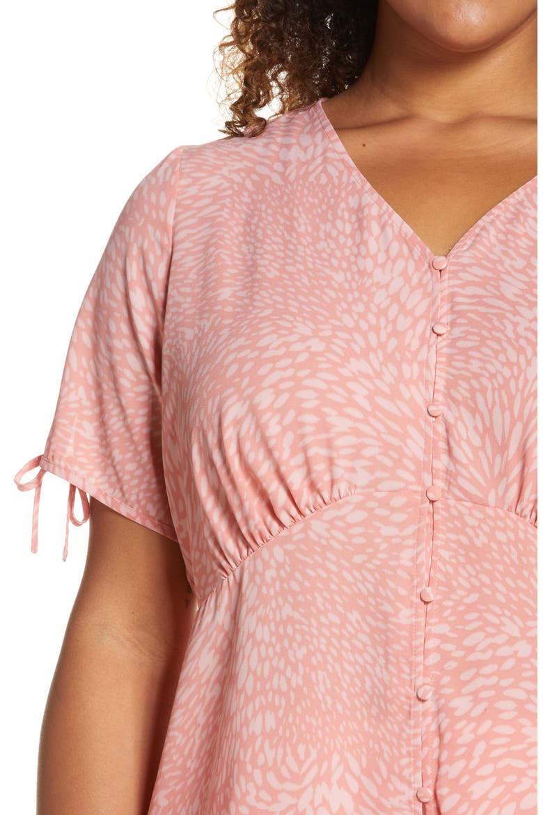 Print Tie Sleeve Blouse, Alternate, color, COOL MELON