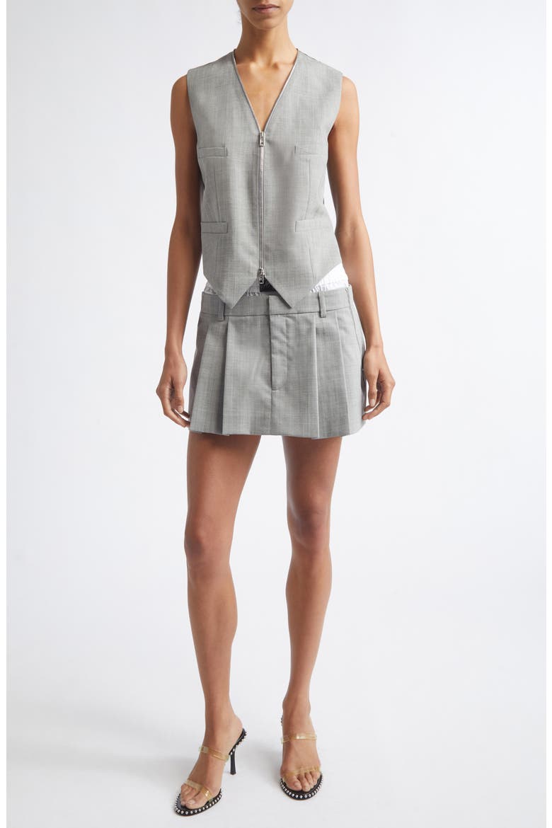 Prestyled Pleated Wool Boxer Waist Miniskort, Alternate, color, LIGHT HEATHER GREY