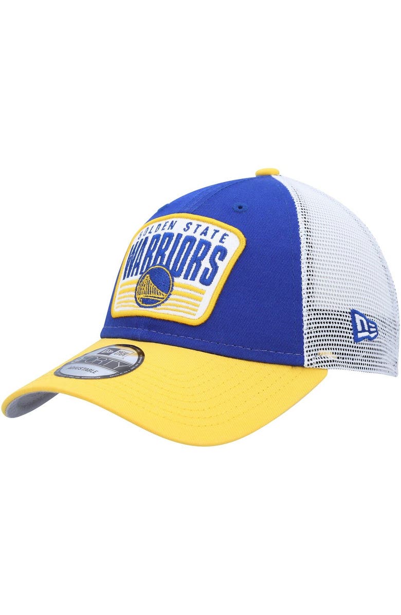 New Era Men's New Era Royal Golden State Warriors Two-Tone Patch 9FORTY Trucker Snapback Hat, Main, color, 
