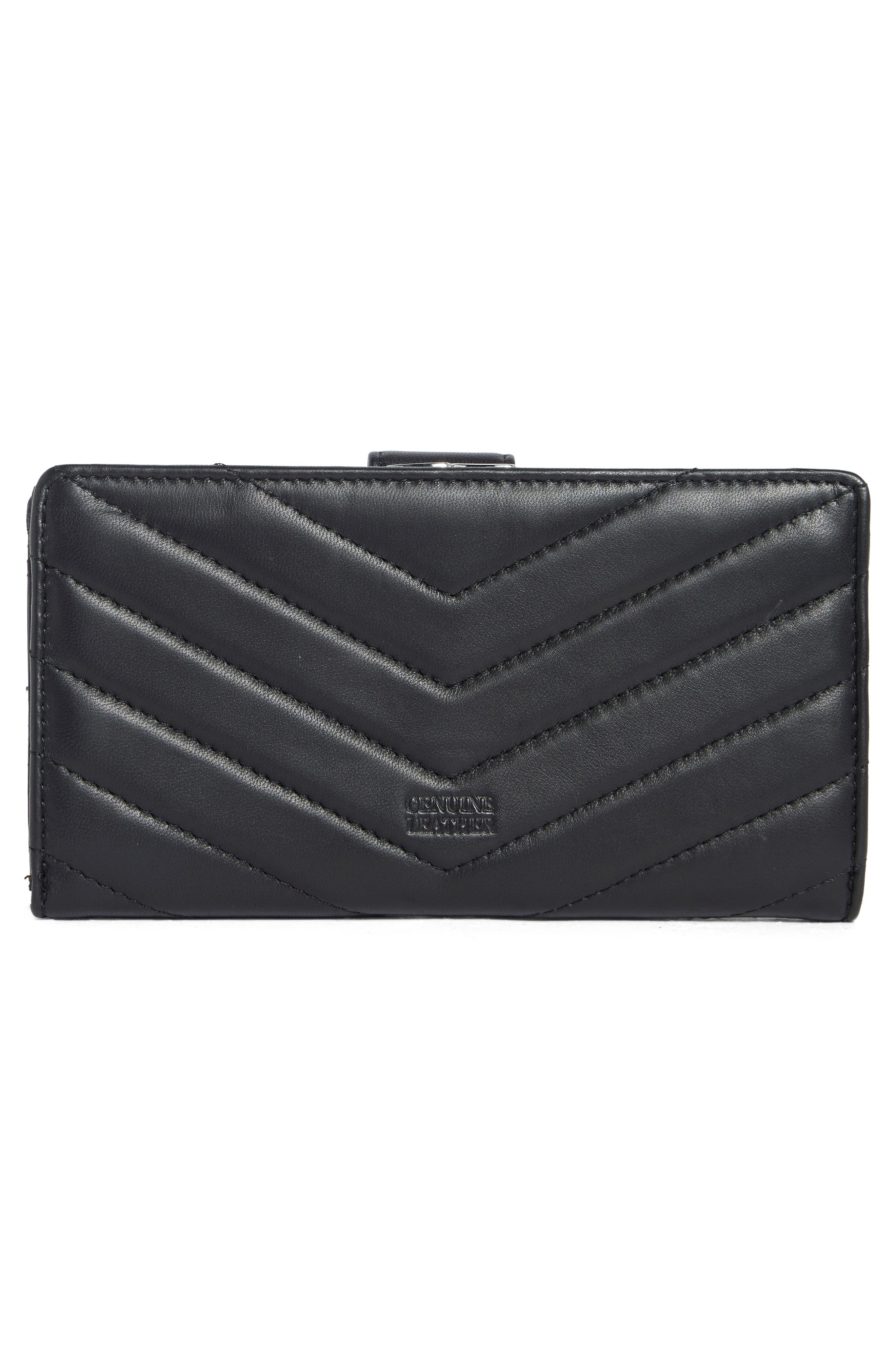MUNDI SMALL LEATHER GOODS Quilted Tab Frame Clutch, Alternate, color, Black
