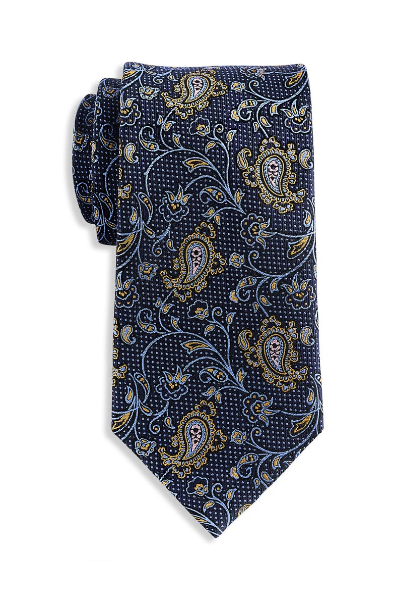 Oak Hill Premium by DXL Big & Tall Paisley Vines Tie, Main, color, Navy