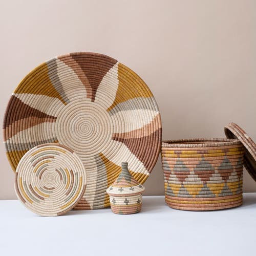Maadili Collective Blossom Lidded Basket In Brown