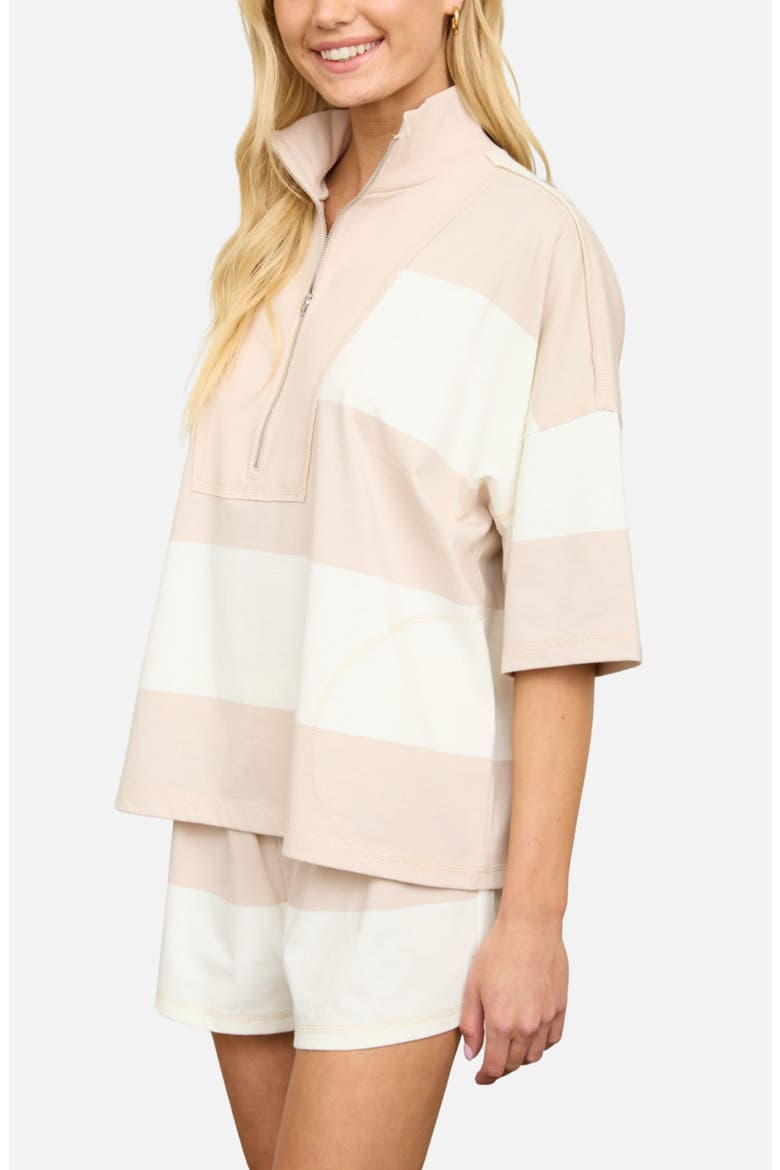 Stripe Half Zip Top & Shorts Set, Alternate, color, KHAKI