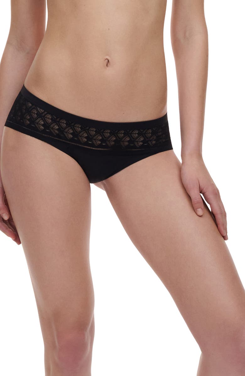 Chantelle Lingerie Ace Lace Trim Hipster Panties, Main, color, Black