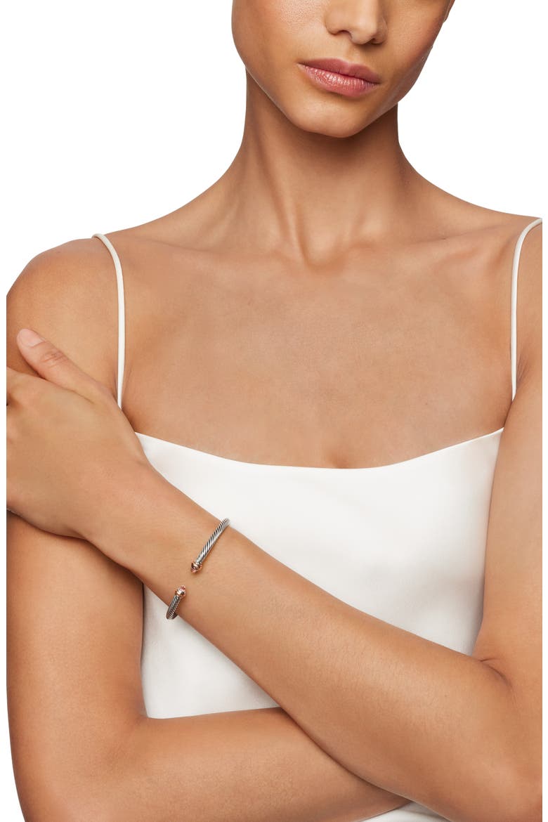 Classic Cable Bracelet in Sterling Silver with 18K Rose Gold and Morganite, 4mm, Alternate, color, MORGANITE