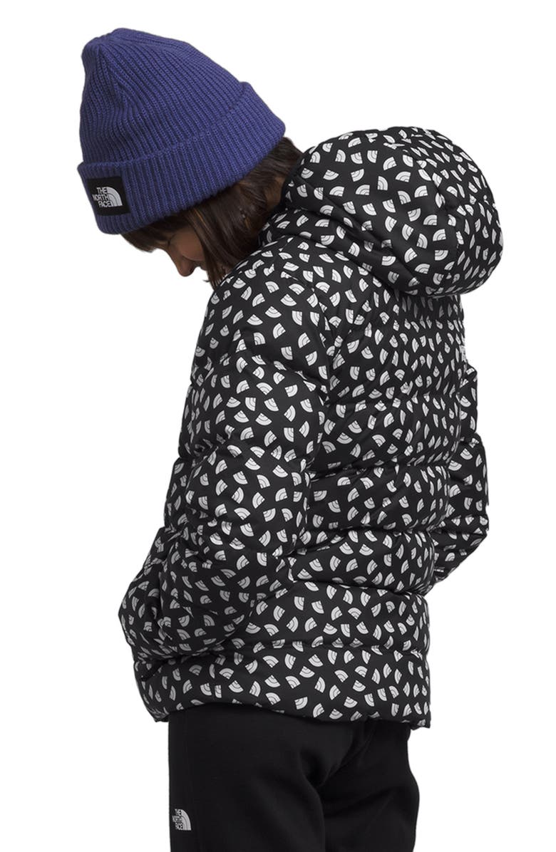 The North Face Kids' Reversible Hooded 600-Fill Power Down Jacket, Alternate, color, Tnf Black/ Tnf Mini Toss Print