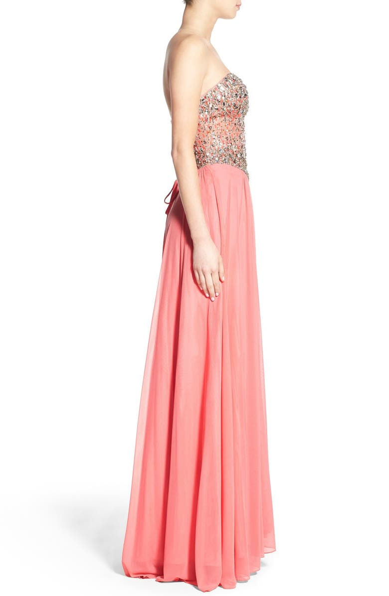 Glamour by Terani Couture Embellished Mesh Fit & Flare Gown, Alternate, color,