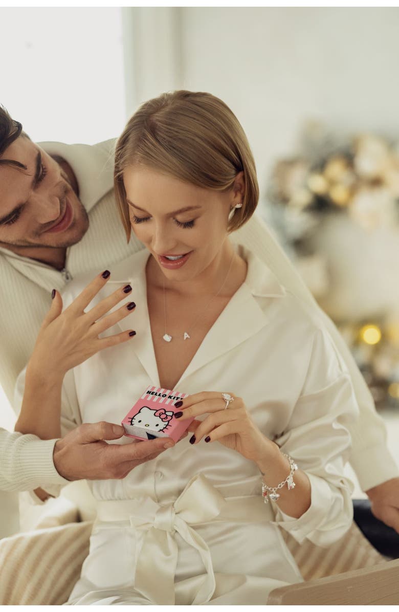 Hello Kitty Silver Plated Enamel Pave Initial Slider Necklace, Alternate, color, Silver