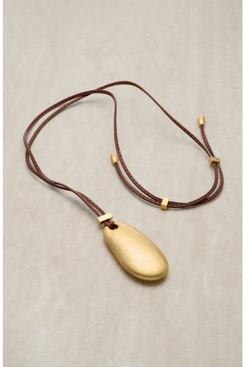 Perry Smooth Pebble Cord Pendant Necklace, Alternate, color, GOLD TONE  BROWN