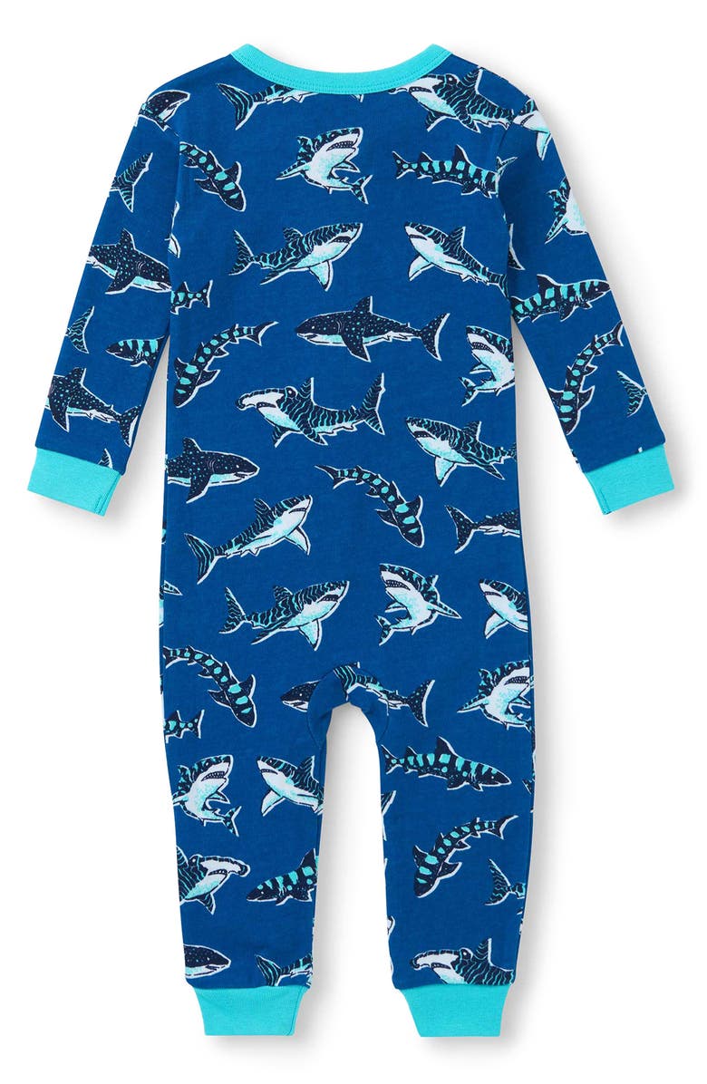 Hatley Shark Print Organic Cotton Zip Romper, Alternate, color, Blue