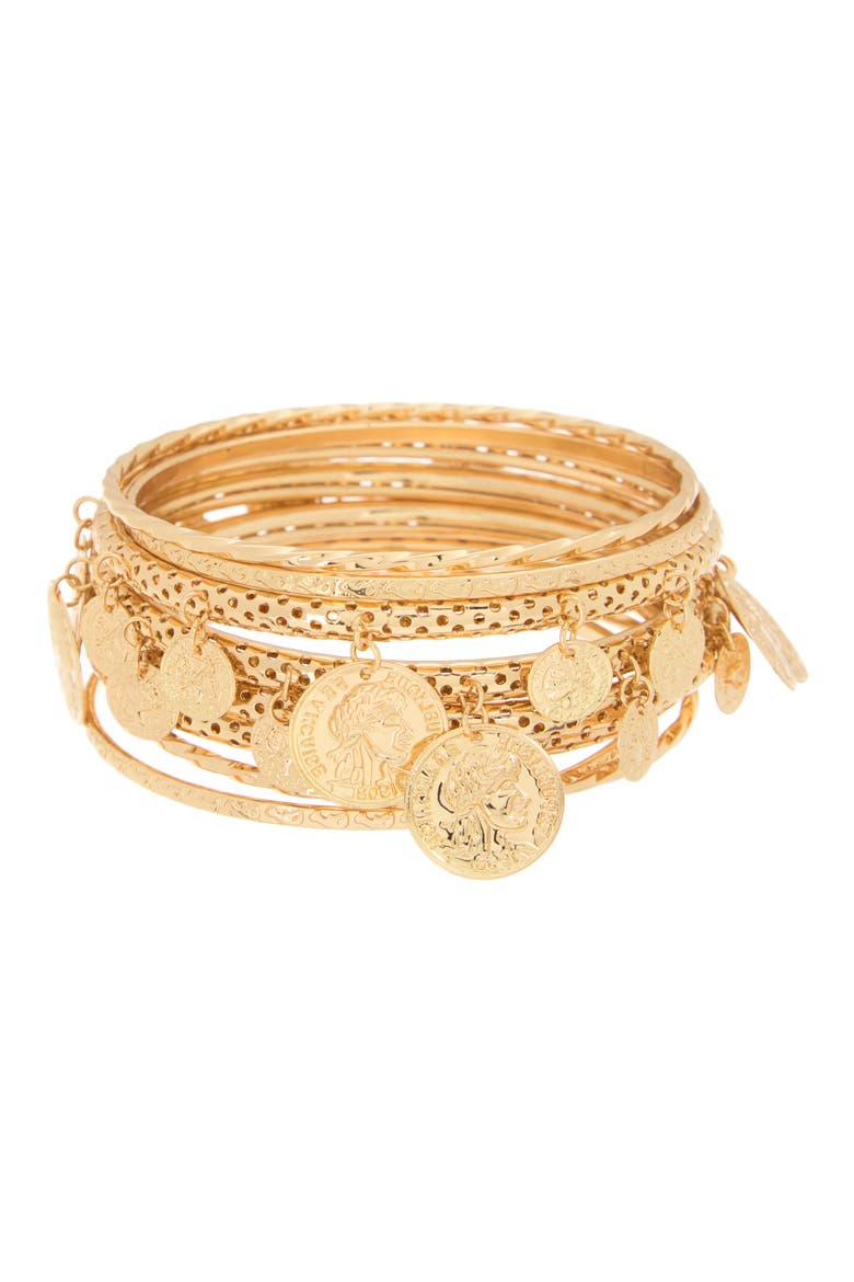Set of 8 Assorted Bangle Bracelets, Main, color, GOLD