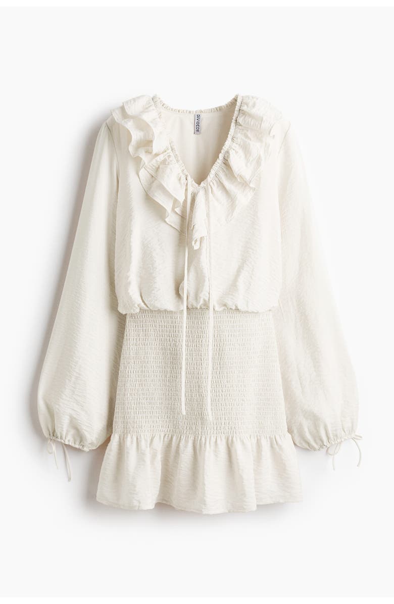 H&M Flounced Crêpe Dress, Main, color, Light Beige