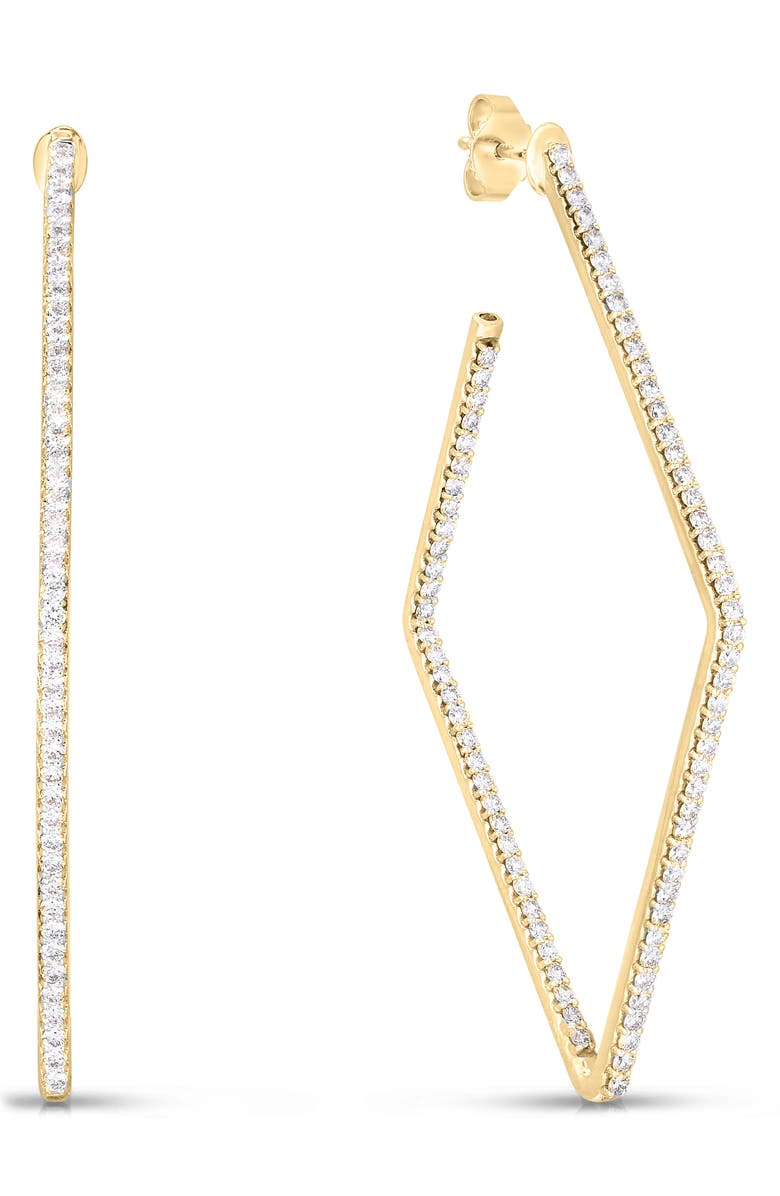 Roberto Coin Diamond Square Hoop Earrings, Main, color, Yellow Gold