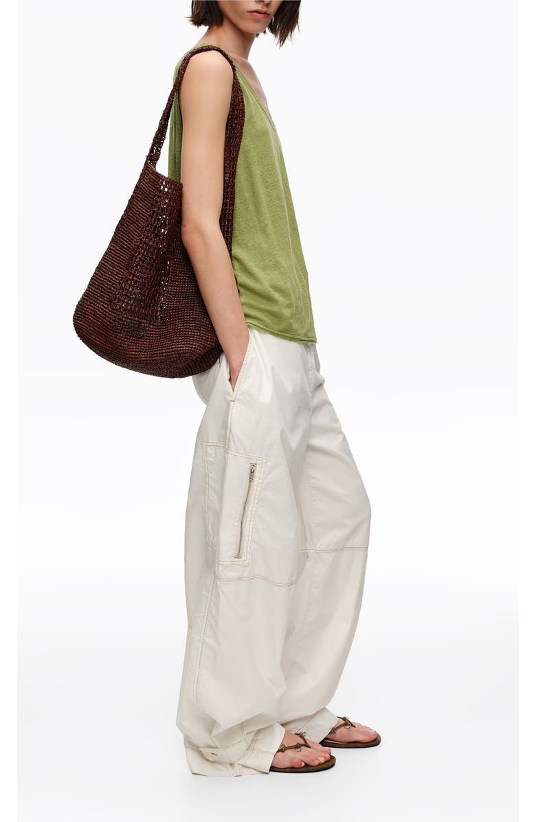 Bimba y Lola Raffia Woven Shoulder Bag, Alternate, color, Nut