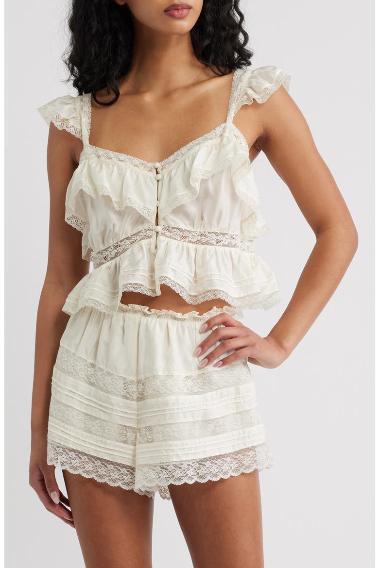 Linata Lace Trim Silk Top, Main, color, IVORY
