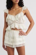 LoveShackFancy Linata Lace Trim Silk Top