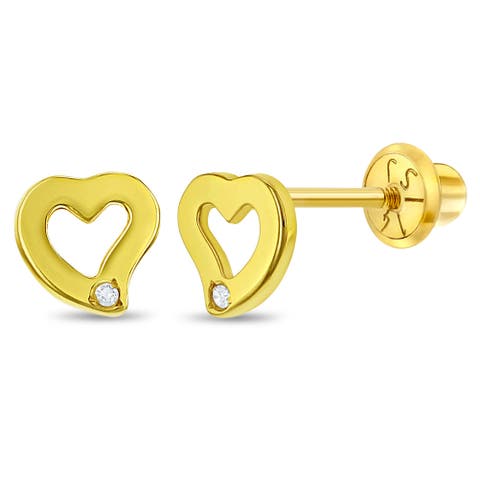 14k Genuine Diamond Heart Earrings
