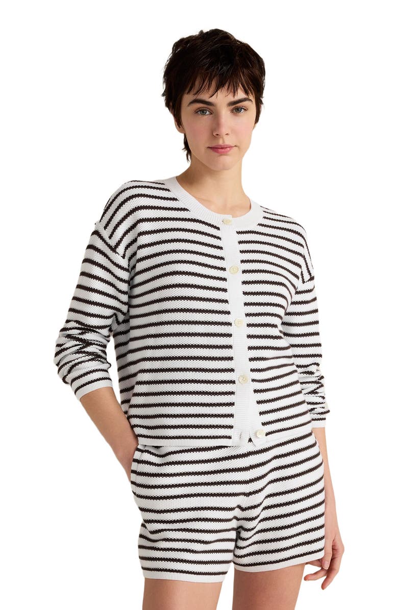 Haven Well Within Cotton Stripe Cardigan, Main, color, White/Coffee Bean
