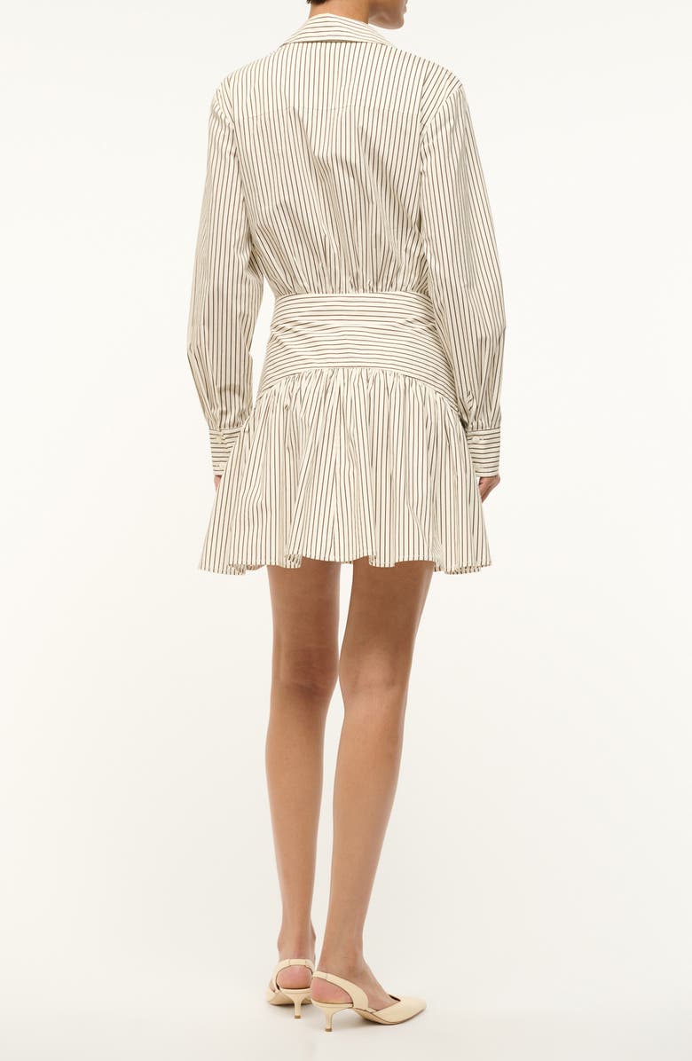 STAUD Rocco Stripe Long Sleeve Stretch Cotton Mini Shirtdress, Alternate, color, Ivory/ Dark Oak Micro Stripe