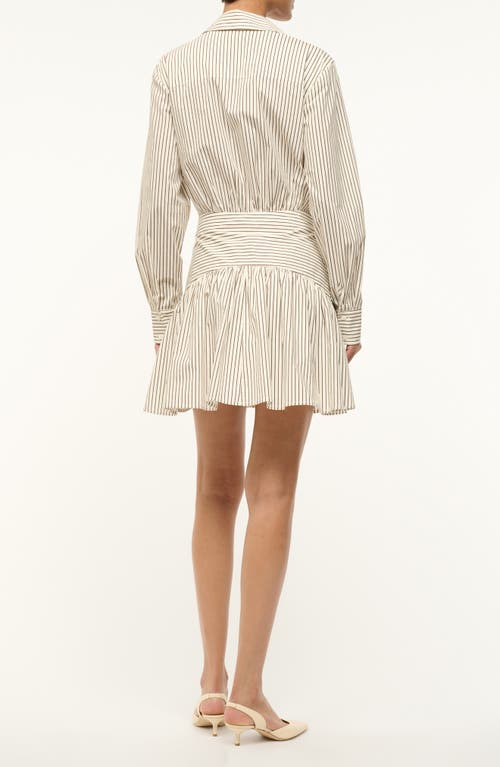 Shop Staud Rocco Stripe Long Sleeve Stretch Cotton Mini Shirtdress In Ivory/dark Oak Micro Stripe