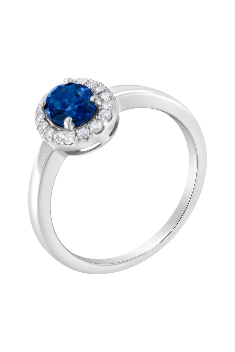 10K Gold 1/5 Cttw Diamond and Blue Sapphire Halo Cocktail Ring, Alternate, color, Blue Sapphire