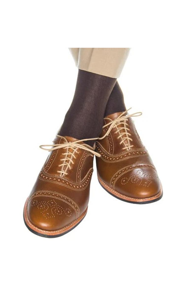 Jasper Mercerized Cotton Ribbed Mid-Calf Solid Color Socks, Alternate, color, Coffee Brown