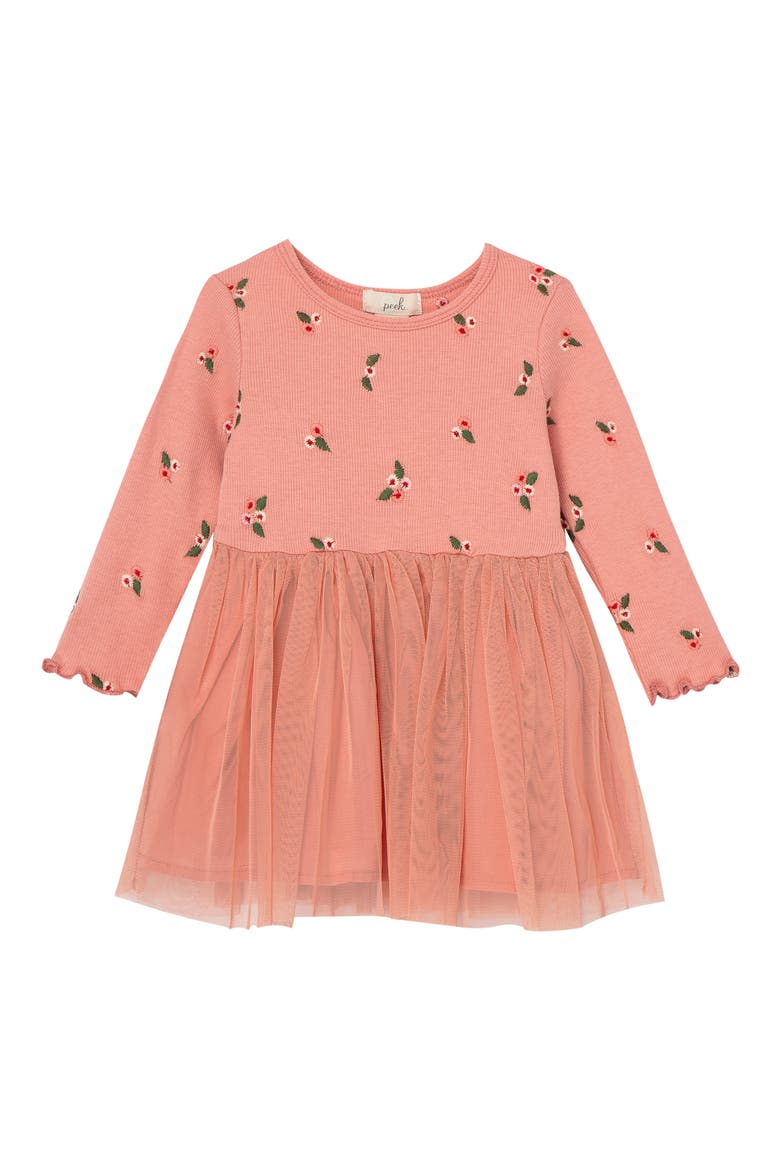 Floral Long Sleeve Tulle Dress, Main, color, PURPLE