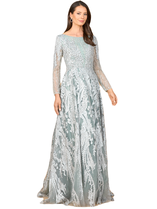 LARA NEW YORK LARA NEW YORK LONG SLEEVE, MODEST BEADED GOWN