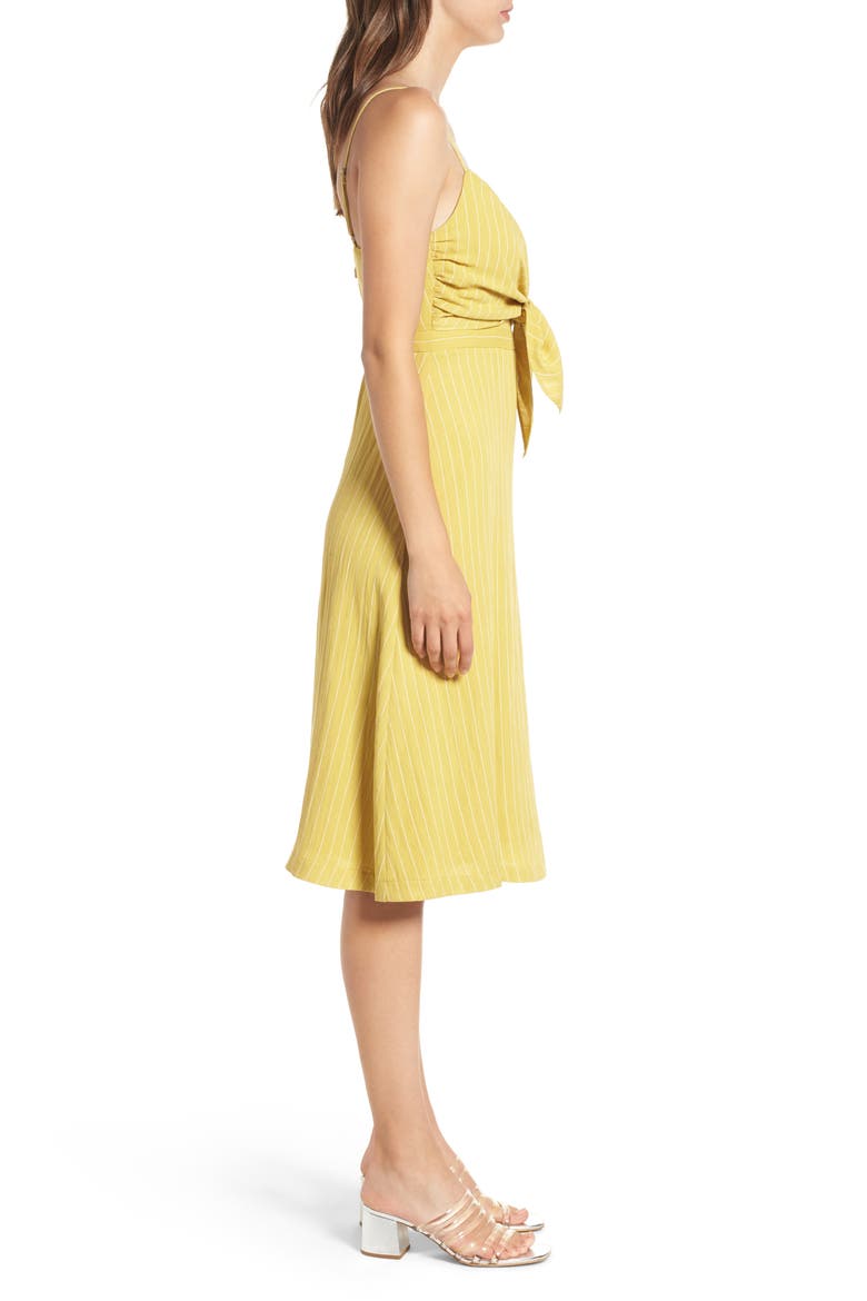 Stripe Tie Front Midi Dress, Alternate, color, YELLOW STRIPE