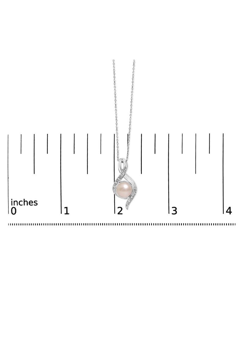 Sterling Silver 7mm Cultured Pearl and Diamond Accent Swirl Pendant Necklace, Alternate, color, White