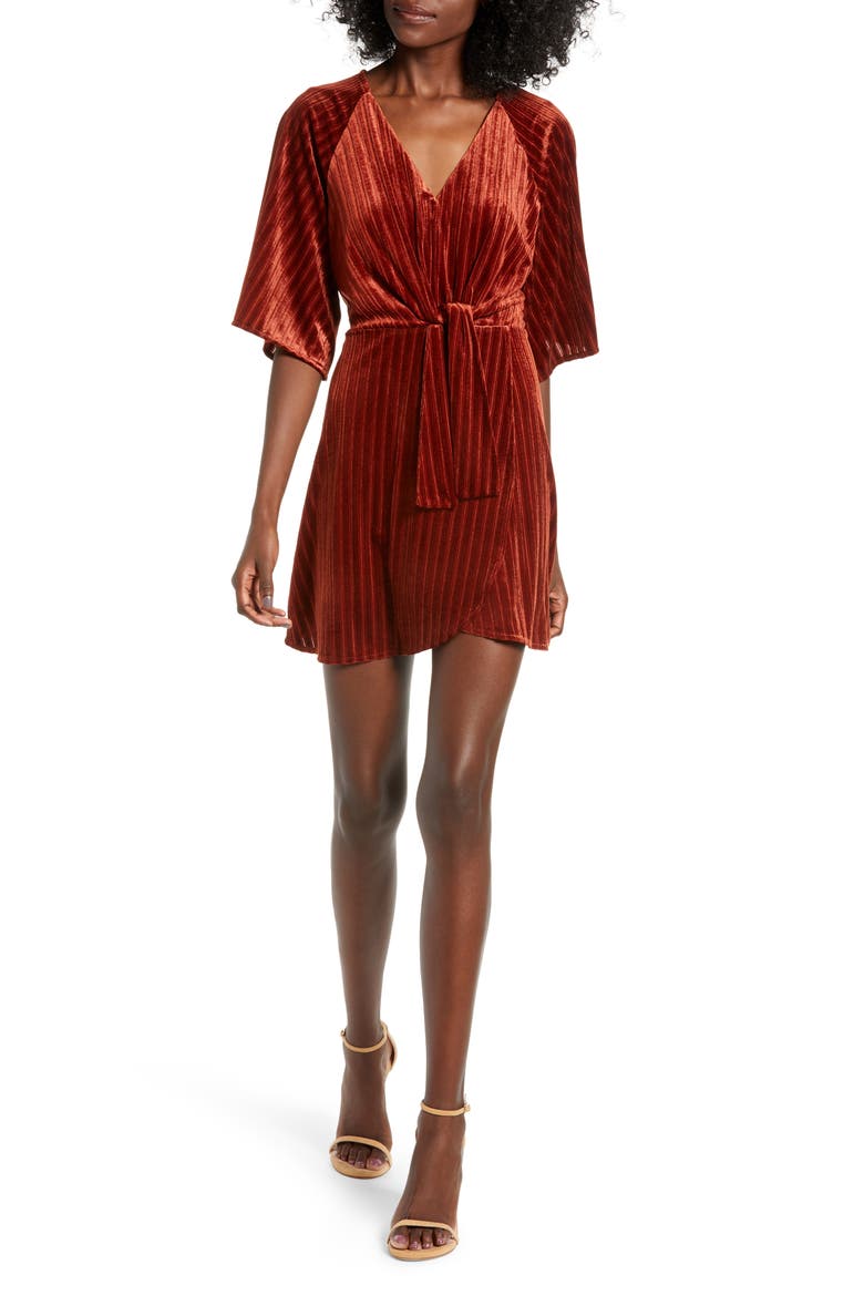 Wrap Style Rib Velvet Minidress, Main, color, RUST