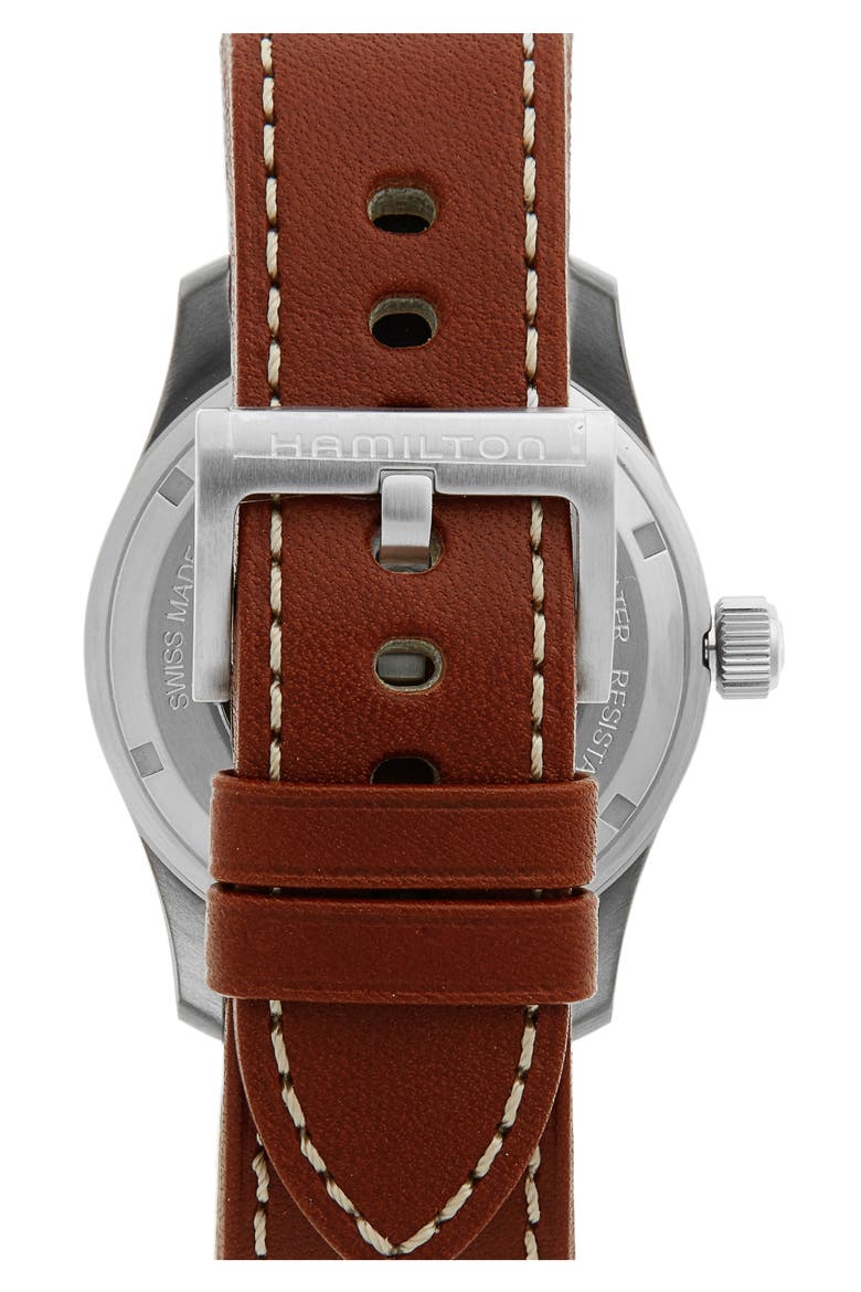 Khaki Field Automatic Leather Strap Watch, 42mm, Alternate, color, BROWN/ BLACK/ SILVER