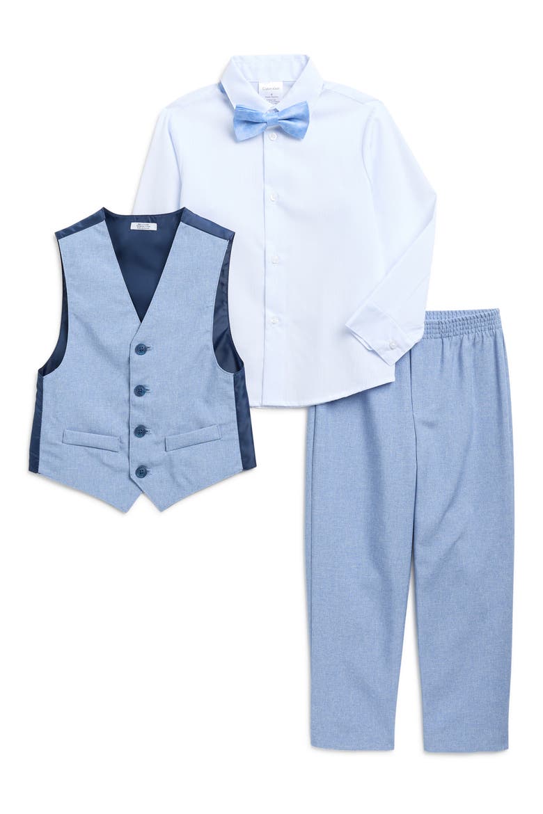 Kids' Stripe Vest, Dress Shirt, Pants & Bow Tie Set, Main, color, 413 BLUE ALLURE