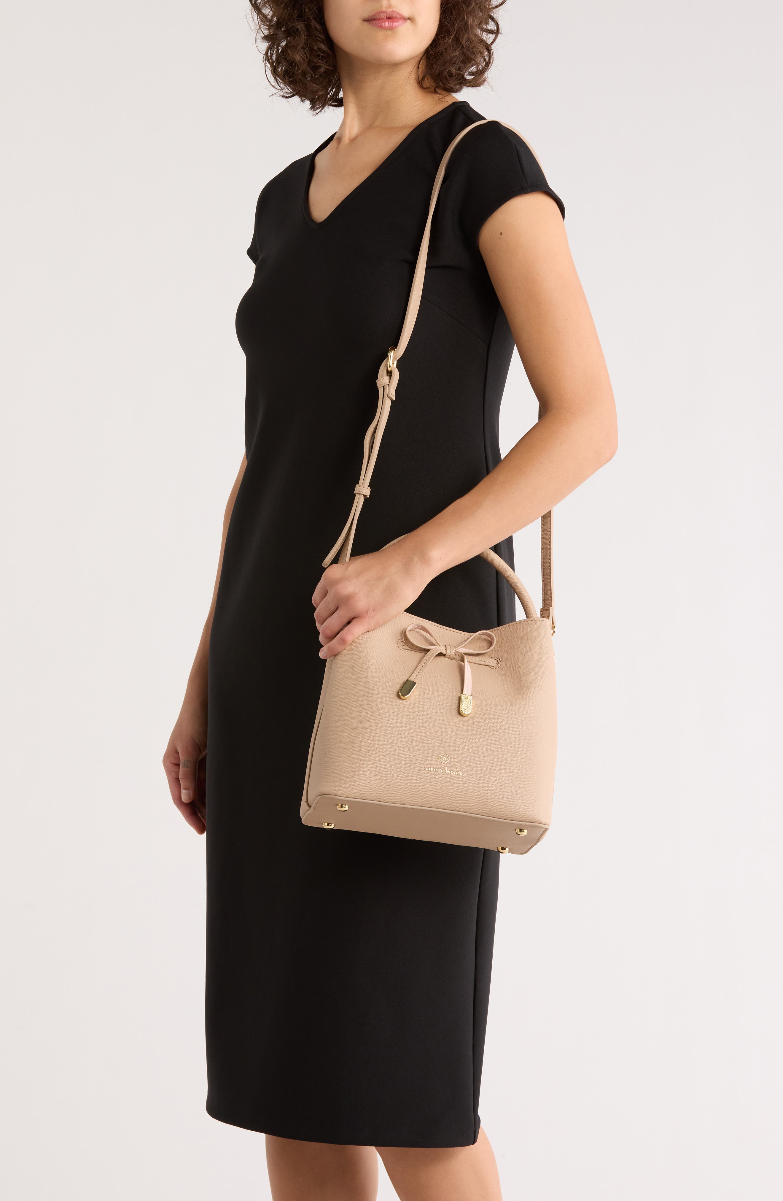 Nanette Lepore Kamilah Front Tie Bucket Bag, Alternate, color, Warm Taupe - Cameo Rose