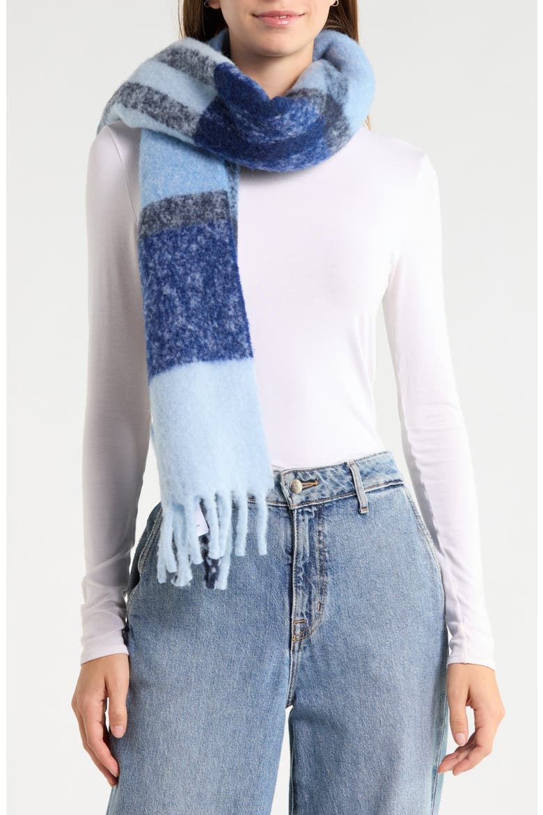 Brushed Wool & Alpaca Blend Scarf, Main, color, BLUE MULTI PLAID