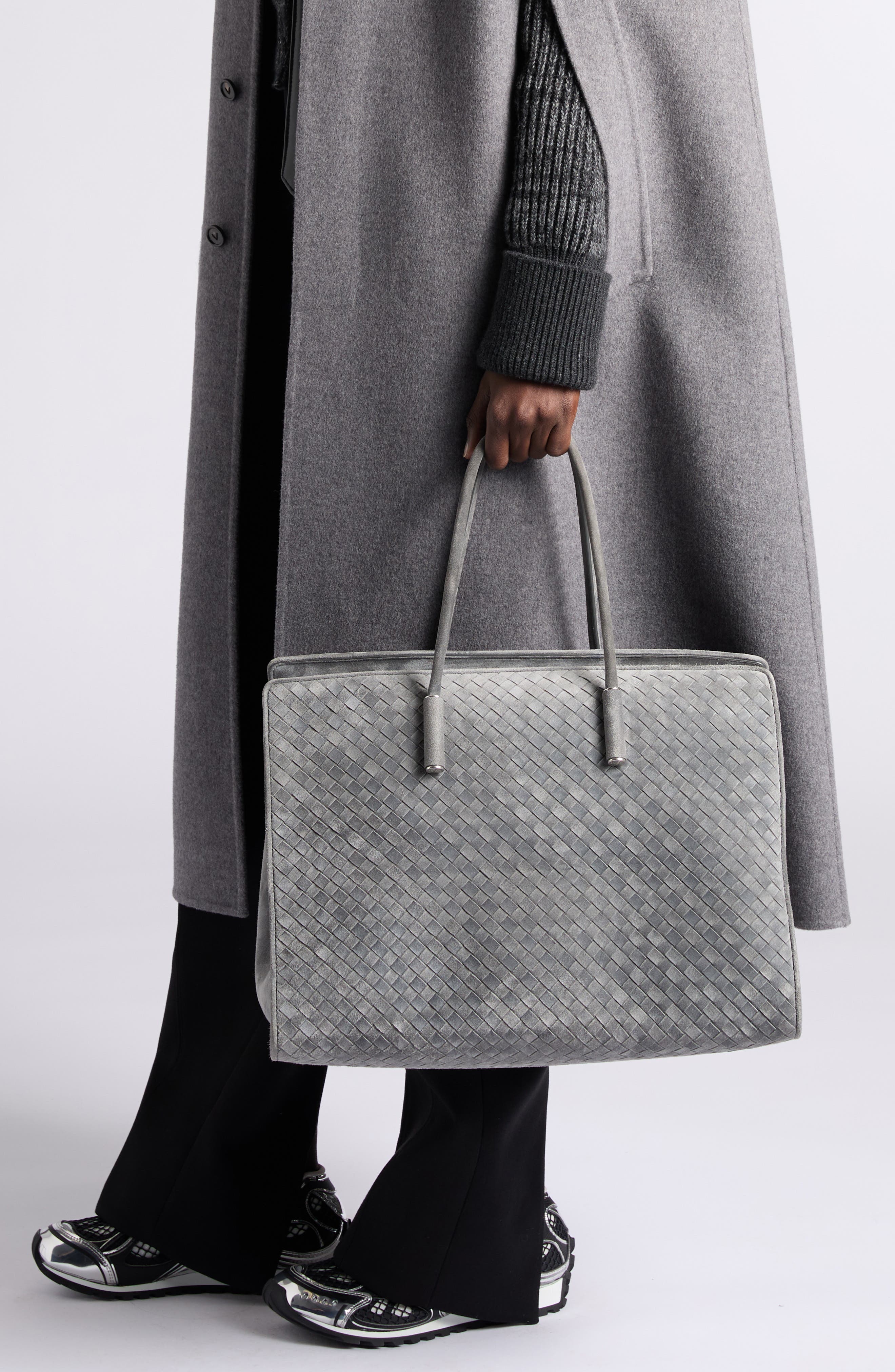 Large Barbara Intrecciato Leather Tote, Alternate, color, 1689 OBSIDIAN GREY-SILVER