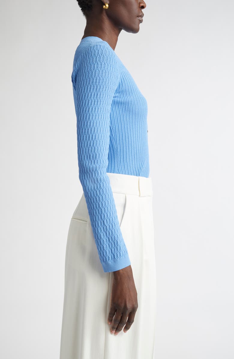 ST. JOHN Mixed Stitch Fine Gauge Henley Sweater, Alternate, color, Periwinkle