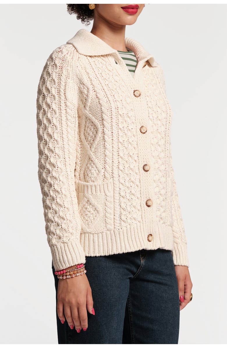 Frances Valentine Fisherman Cardigan Cableknit 100% Pima Cotton, Alternate, color, Natural
