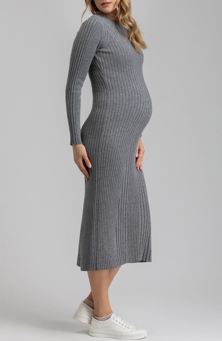 PIETRO BRUNELLI MATERNITY Long Sleeve Rib Maternity Midi Sweater Dress, Alternate, color, Light/ Pastel Grey