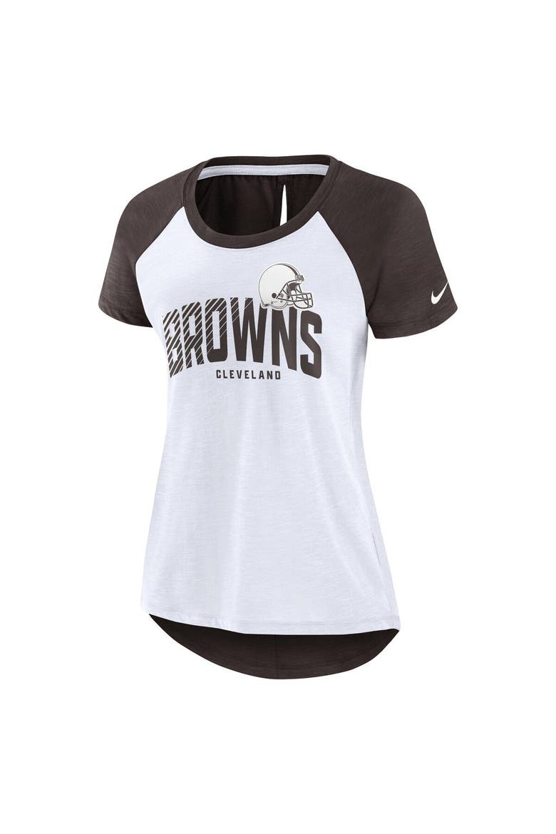 Women's Nike White/Heather Scarlet Cleveland Browns Back Slit Lightweight Fashion T-Shirt, Alternate, color, White