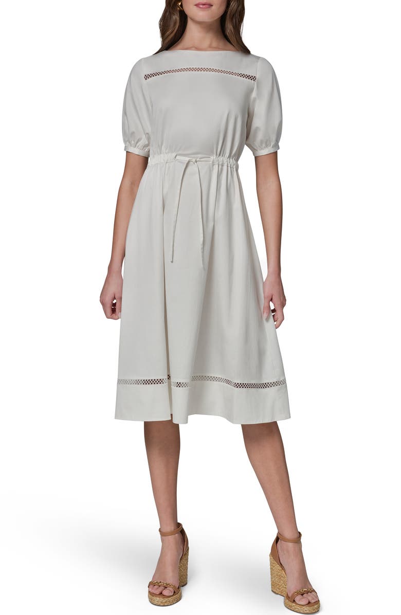 DONNA KARAN WEEKEND Short Sleeve A-Line Dress, Main, color, Cream