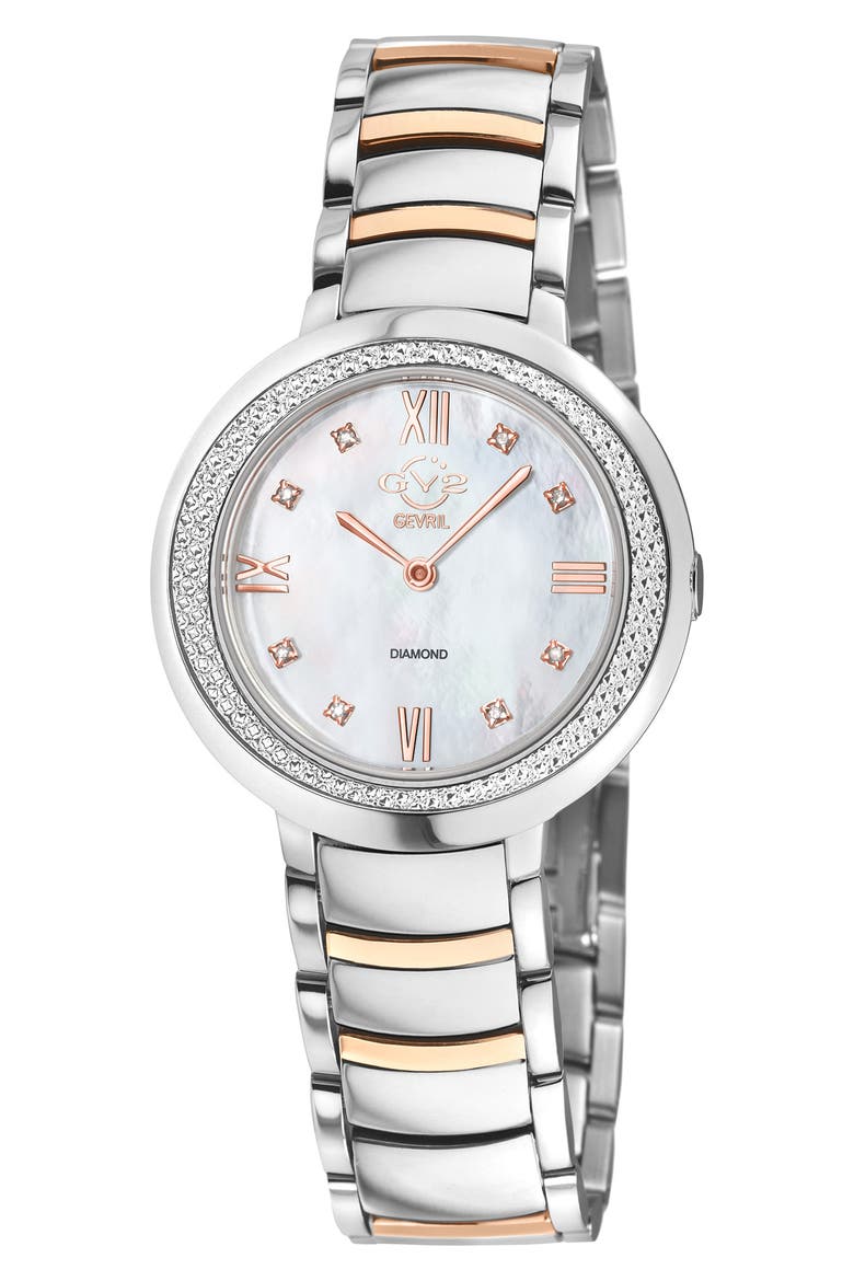 Amalfi Mother-of-Pearl Swiss Diamond Watch, 34mm - 0.04ct., Main, color, SILVER/ ROSE GOLD