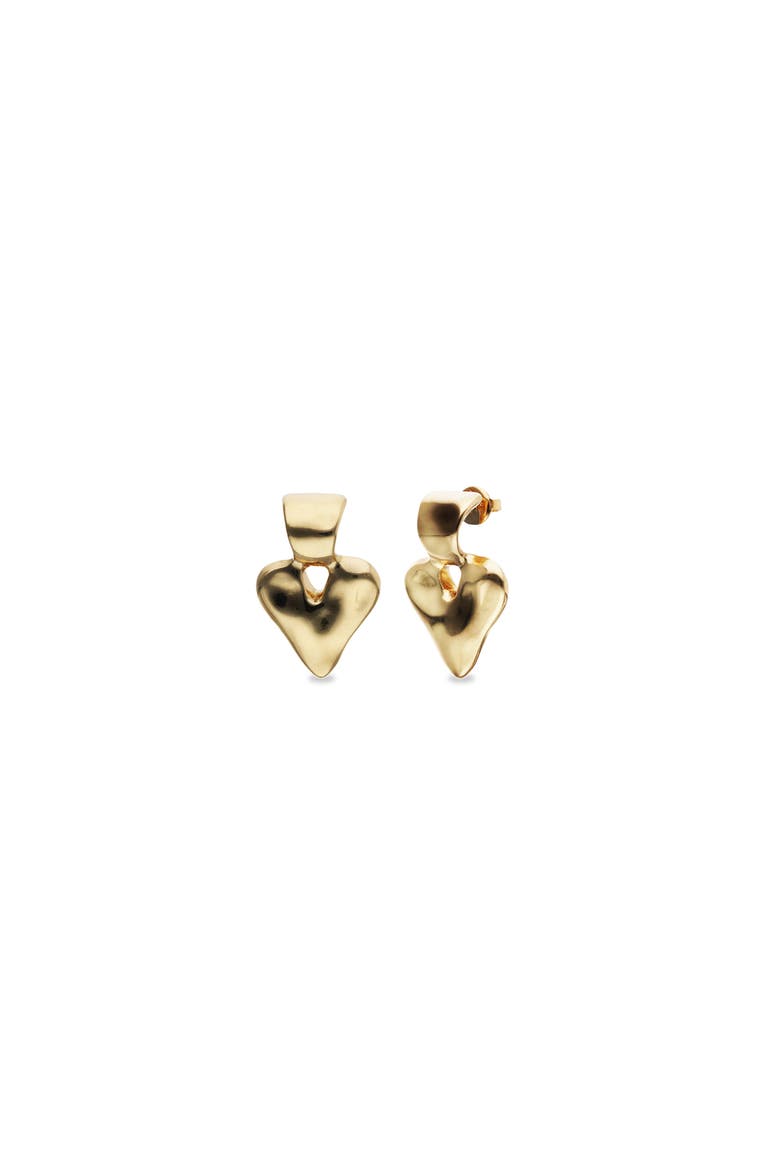 Heart Drop Earrings Plated in 18K Gold, Main, color, Gold